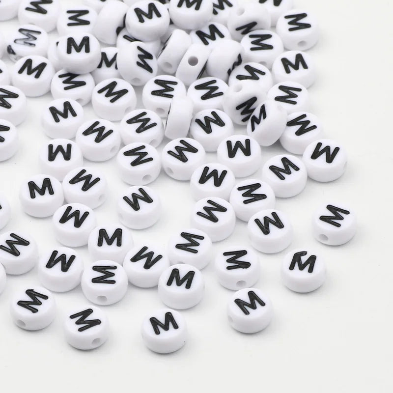 50/100/200pcs/lot 7x4mm White Round A-Z Alphabet Letter Acrylic Loose Spacer Beads for Jewelry Making Diy Bracelet Accessories