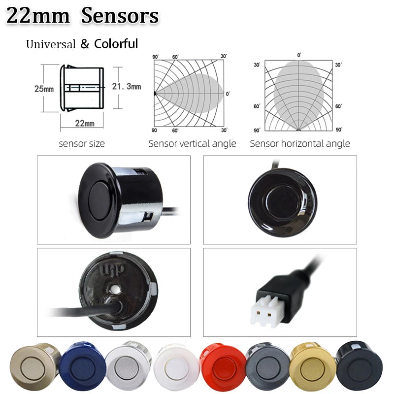 Hippcron 4 Sensors Buzzer 22mm Car Parking Sensor Kit Reverse Backup Radar Sound Alert Indicator Probe System 12V Black White