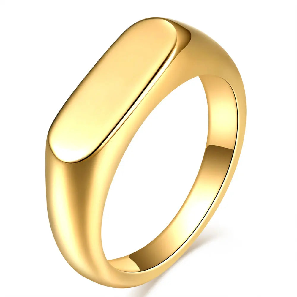 Gothic INS Signet Rings for Men Punk Black Oil Pinky Ring Gold Color Tone Stainless Steel Chunky Boys Teens Fraternal Jewelry