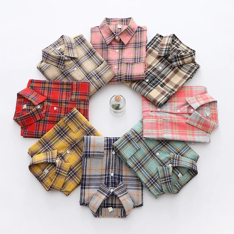 Casual Women's Plaid Shirt 2025 Spring Autumn New Ladies Loose Blouse and Tops Female Long Sleeve Shirts Fresh Checked Clothes