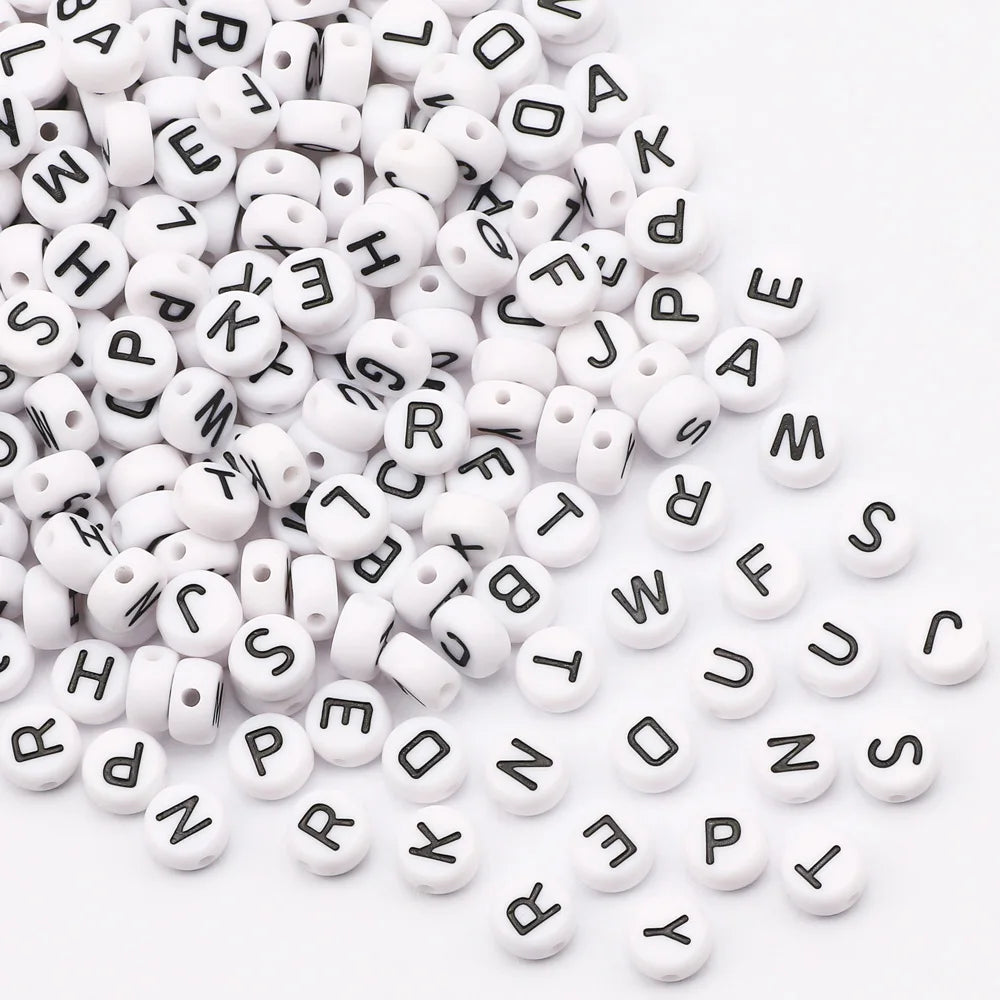 50/100/200pcs/lot 7x4mm White Round A-Z Alphabet Letter Acrylic Loose Spacer Beads for Jewelry Making Diy Bracelet Accessories