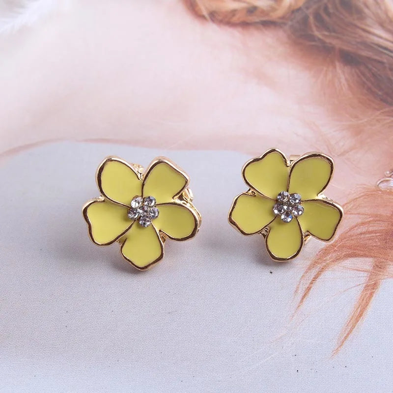 JIOFREE Korea Style Flower Shape Enamel Clip on Earrings Without Piercing for Girls Party Cute Lovely No Hole Ear Clip jewelry