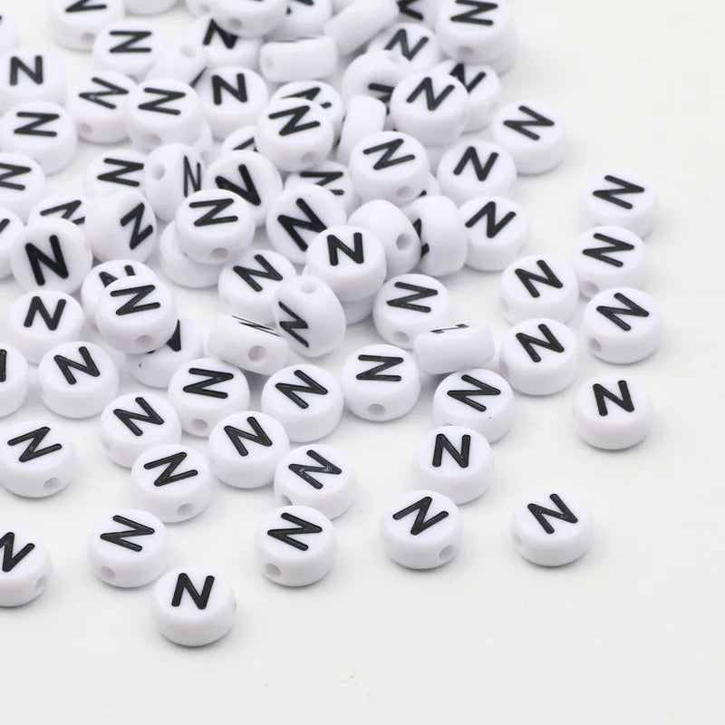 50/100/200pcs/lot 7x4mm White Round A-Z Alphabet Letter Acrylic Loose Spacer Beads for Jewelry Making Diy Bracelet Accessories