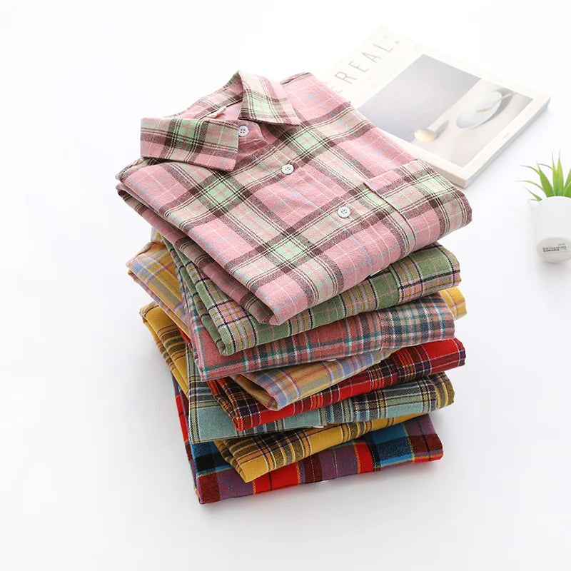 Casual Women's Plaid Shirt 2025 Spring Autumn New Ladies Loose Blouse and Tops Female Long Sleeve Shirts Fresh Checked Clothes