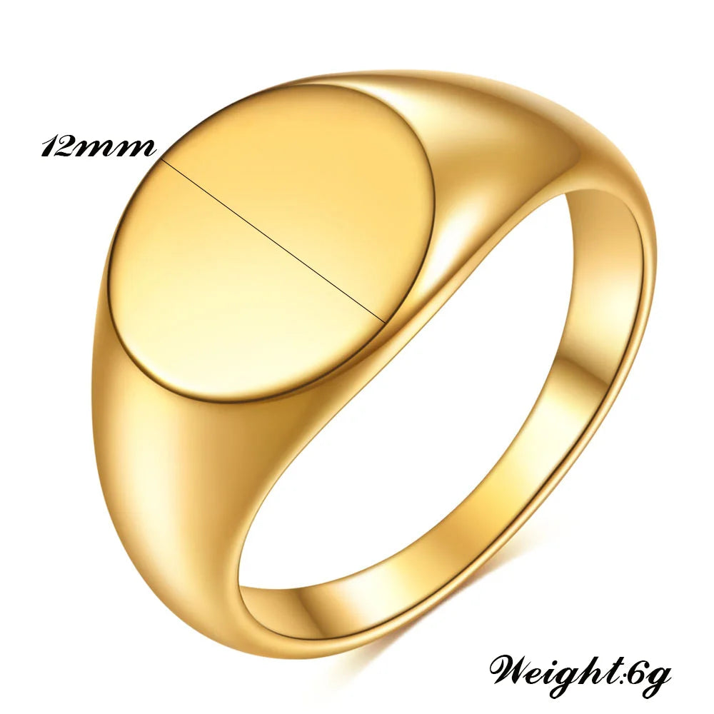 Women Signet Ring Polished Seal Chunky Oval Width Ring Stainless Steel Simple Punk Fashion Jewelry  Accessories