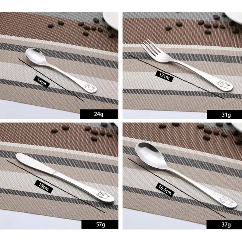 4pcs/Set Baby Teaspoon Spoon Food Feeding Fork Knife Utensils Stainless Steel Kids Learning Eating Habit Children Tableware