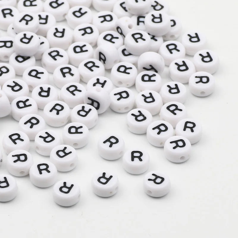 50/100/200pcs/lot 7x4mm White Round A-Z Alphabet Letter Acrylic Loose Spacer Beads for Jewelry Making Diy Bracelet Accessories
