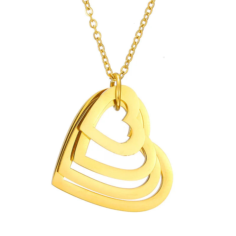 Personalized Water Drop Necklace Stainless Steel Custom Family Names 4 Layered Heart Charms Waterdrop Pendants Gift for Women