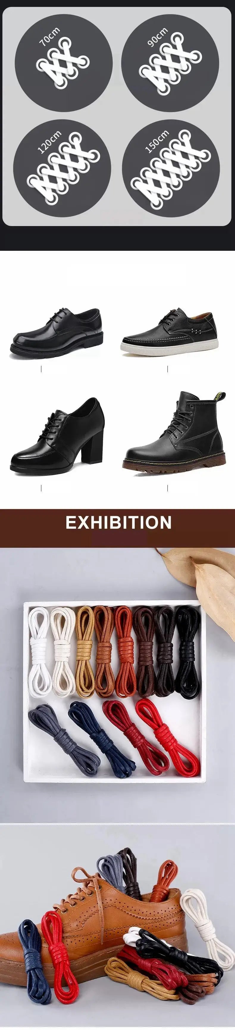 1Pair Cotton Waxed Shoelaces Round Oxford Shoe laces Boots Laces Waterproof Leather Shoelace Length 60/80/100/120/140/180cm