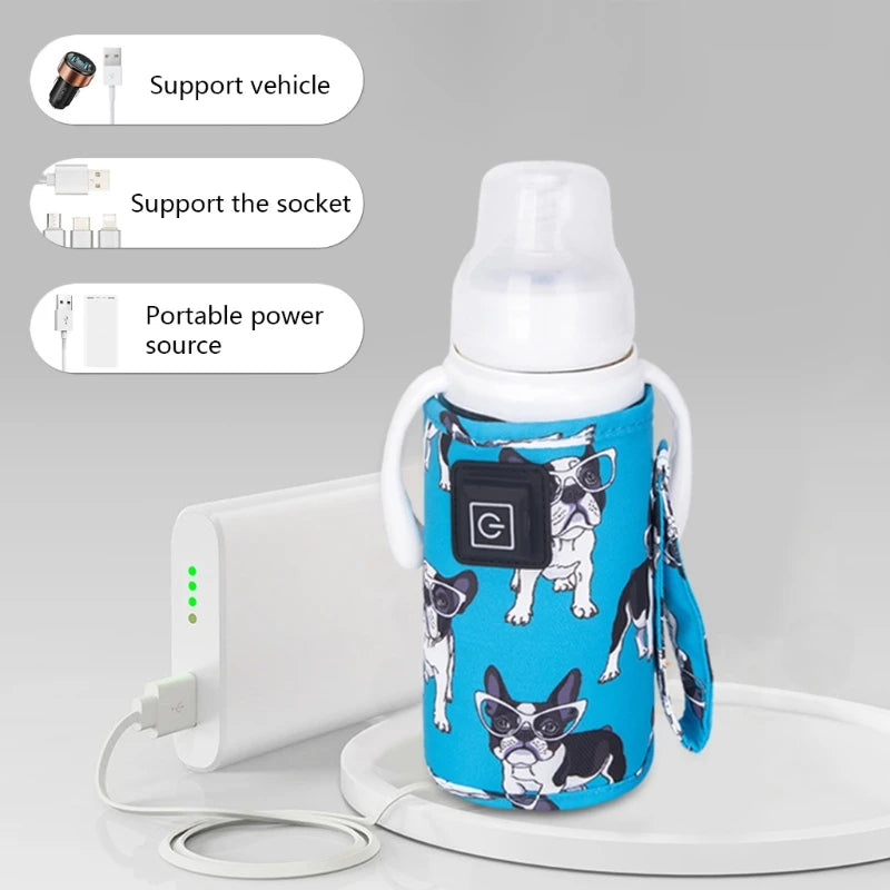 Portable USB Baby Bottle Warmer Travel Milk Warmer Infant Feeding Bottle Heated Cover Insulation Thermostat Food Heater