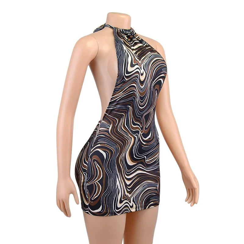Black Bodycon Dress Women Halter Sexy Skinny Hollow Out Backless Mini Dresses Hot Summer Sleeveless Beach Party Cut Out Dress