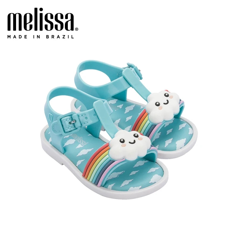 Mini Melissa Children Sandals New Girls Sandals Summer 2023 Soft Peep-toe Antiskid Crystal Princess Children Little Girls Sandal