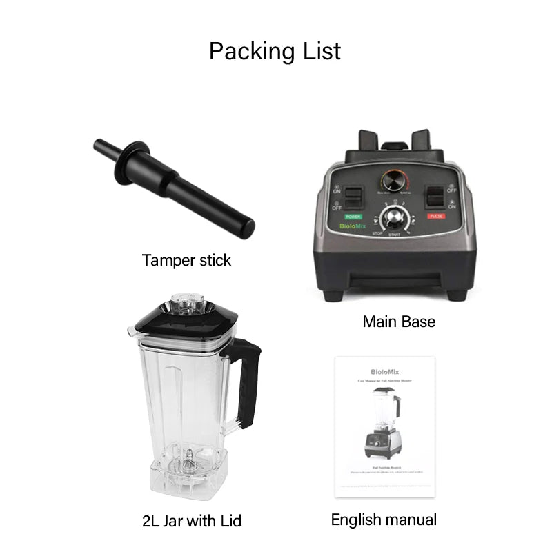 Biolomix BPA Free 2200W Commercial Grade Timer Blender Mixer Heavy Duty Automatic Fruit Food Processor Ice Crusher Smoothies