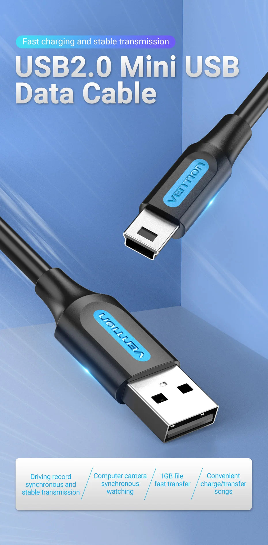 Vention Mini USB Cable Mini USB to USB Fast Data Charger Cable for MP3 MP4 Player Car DVR GPS Digital Camera HDD Mini USB 1m 3m