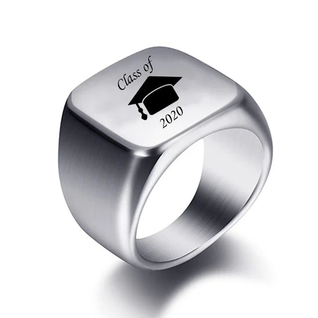 Free Engrave New Silver/Gold/Black/Blue Square Big Width Signet Rings Customized Fashion Finger Men Ring Titanium Steel Jewelry