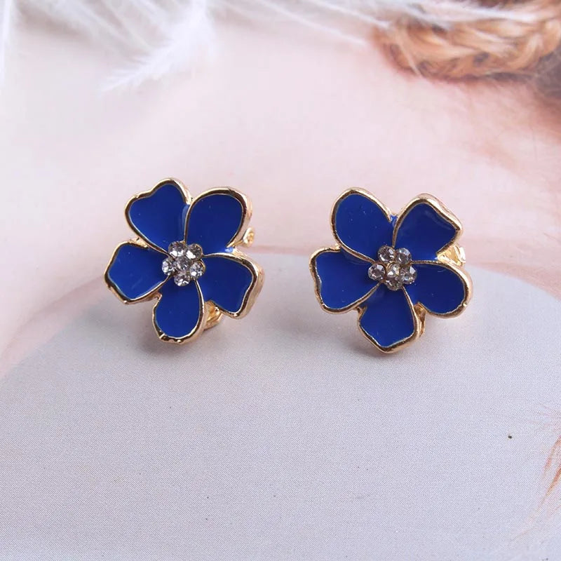 JIOFREE Korea Style Flower Shape Enamel Clip on Earrings Without Piercing for Girls Party Cute Lovely No Hole Ear Clip jewelry