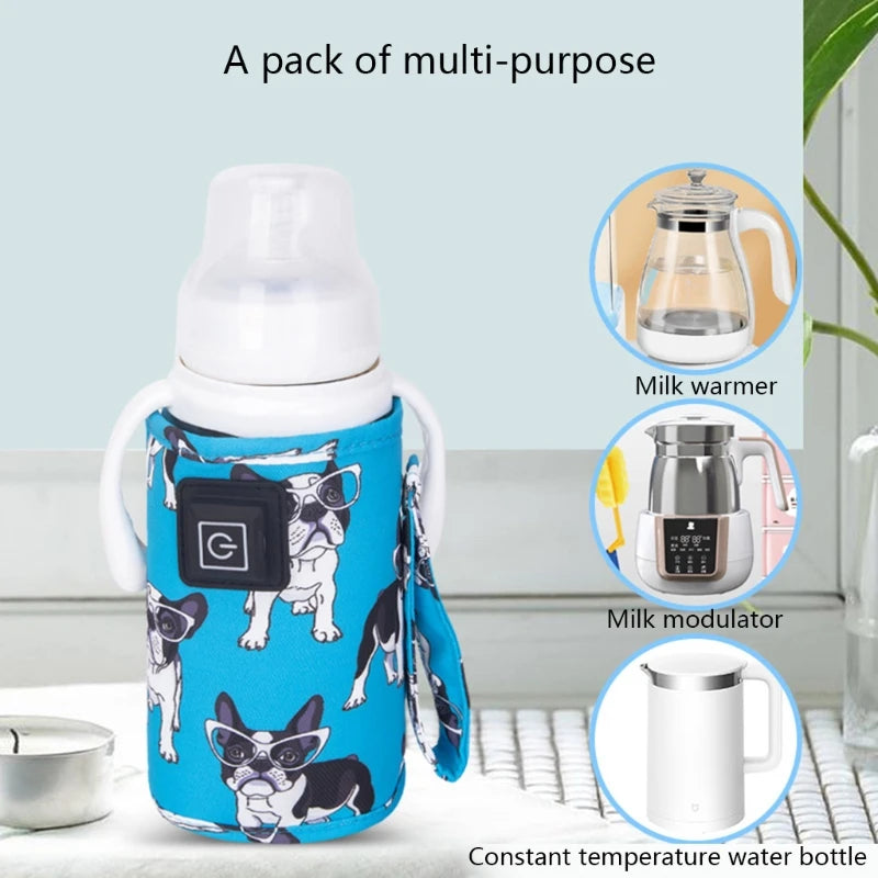 Portable USB Baby Bottle Warmer Travel Milk Warmer Infant Feeding Bottle Heated Cover Insulation Thermostat Food Heater