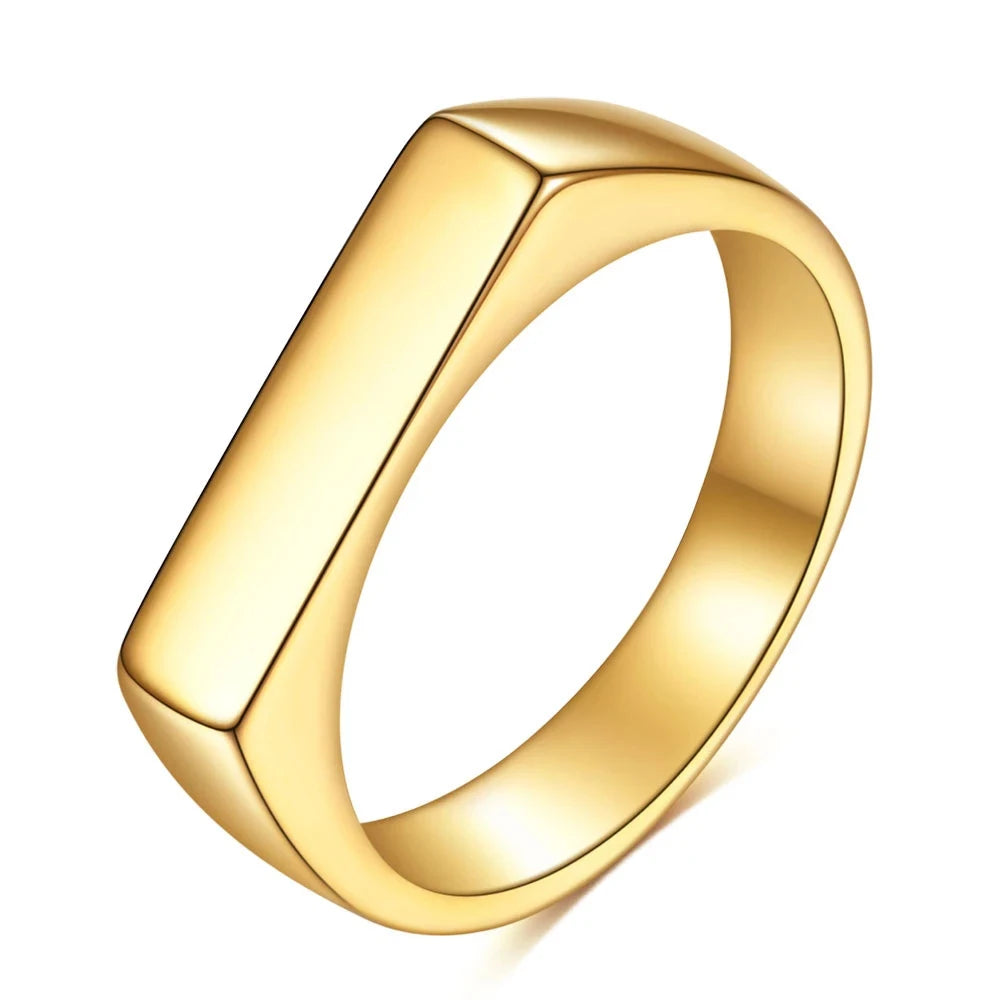Gothic INS Signet Rings for Men Punk Black Oil Pinky Ring Gold Color Tone Stainless Steel Chunky Boys Teens Fraternal Jewelry