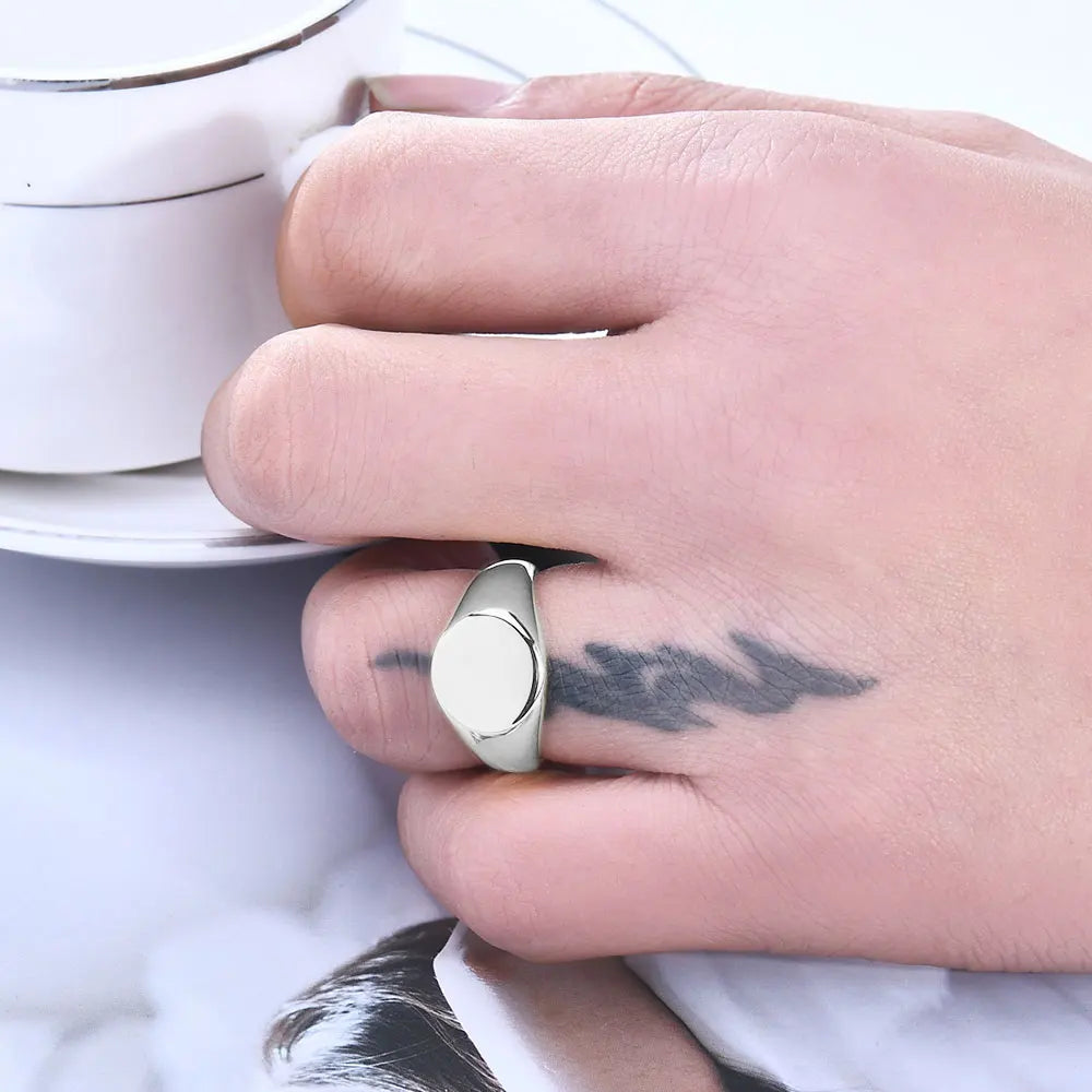 Women Signet Ring Polished Seal Chunky Oval Width Ring Stainless Steel Simple Punk Fashion Jewelry  Accessories