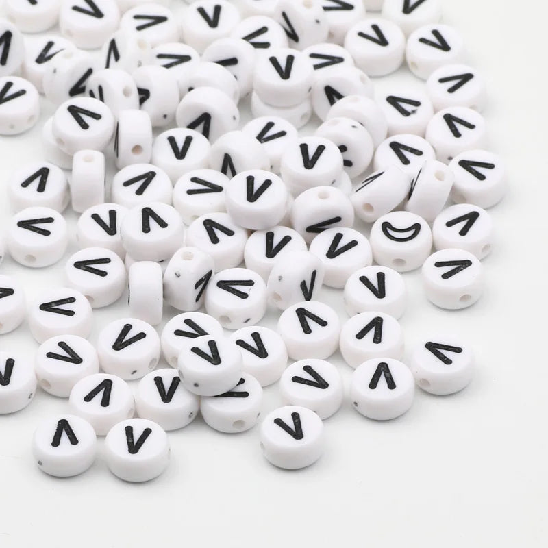 50/100/200pcs/lot 7x4mm White Round A-Z Alphabet Letter Acrylic Loose Spacer Beads for Jewelry Making Diy Bracelet Accessories
