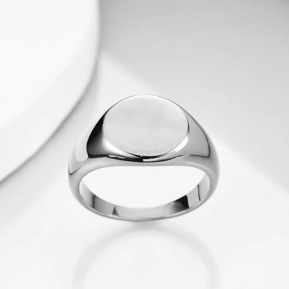 Women Signet Ring Polished Seal Chunky Oval Width Ring Stainless Steel Simple Punk Fashion Jewelry  Accessories