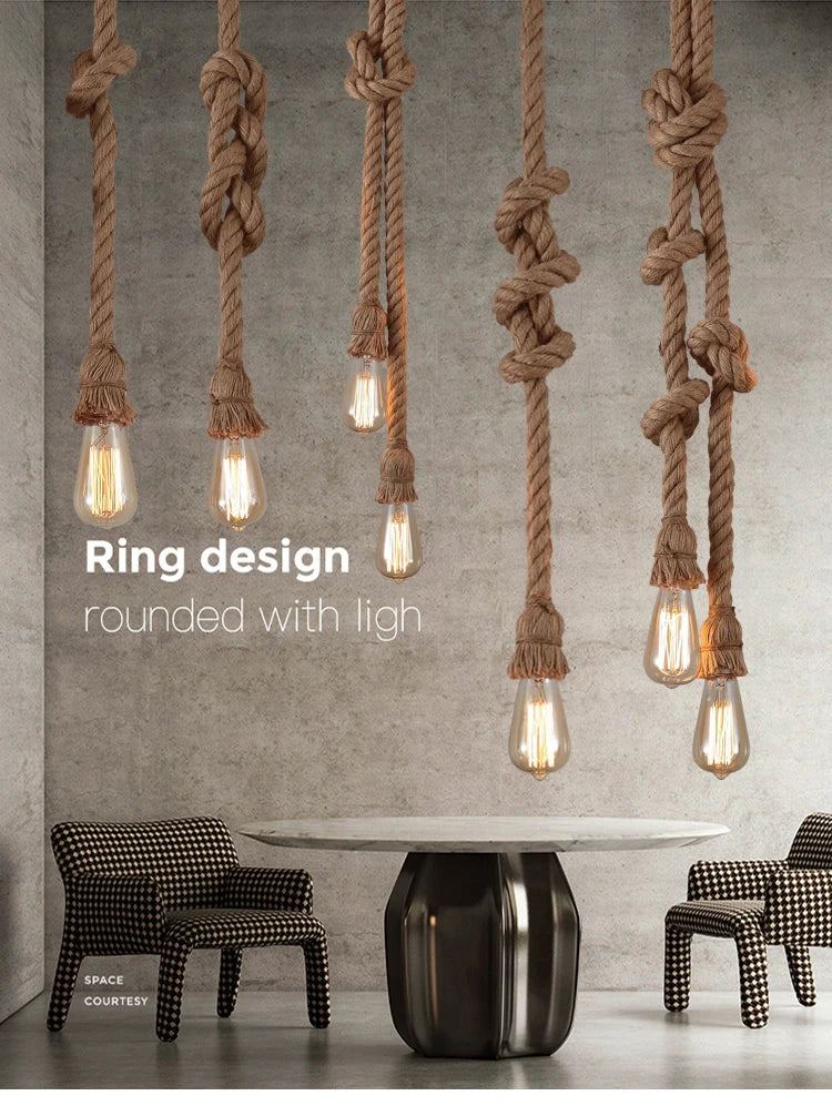 Vintage hemp rope pendant lamp dining room furniture Living room kitchen industrial Spider web Multi-head Retro hanging lights