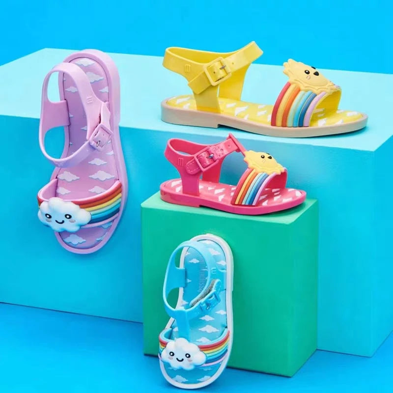 Mini Melissa Children Sandals New Girls Sandals Summer 2023 Soft Peep-toe Antiskid Crystal Princess Children Little Girls Sandal