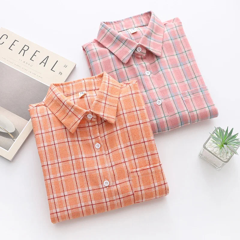 Casual Women's Plaid Shirt 2025 Spring Autumn New Ladies Loose Blouse and Tops Female Long Sleeve Shirts Fresh Checked Clothes