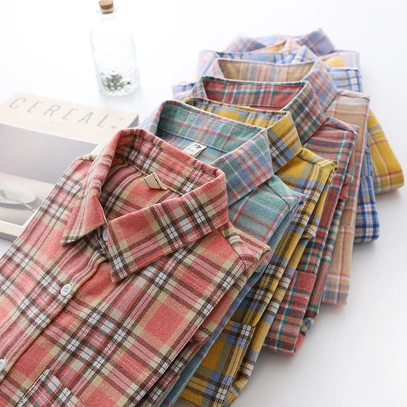 Casual Women's Plaid Shirt 2025 Spring Autumn New Ladies Loose Blouse and Tops Female Long Sleeve Shirts Fresh Checked Clothes