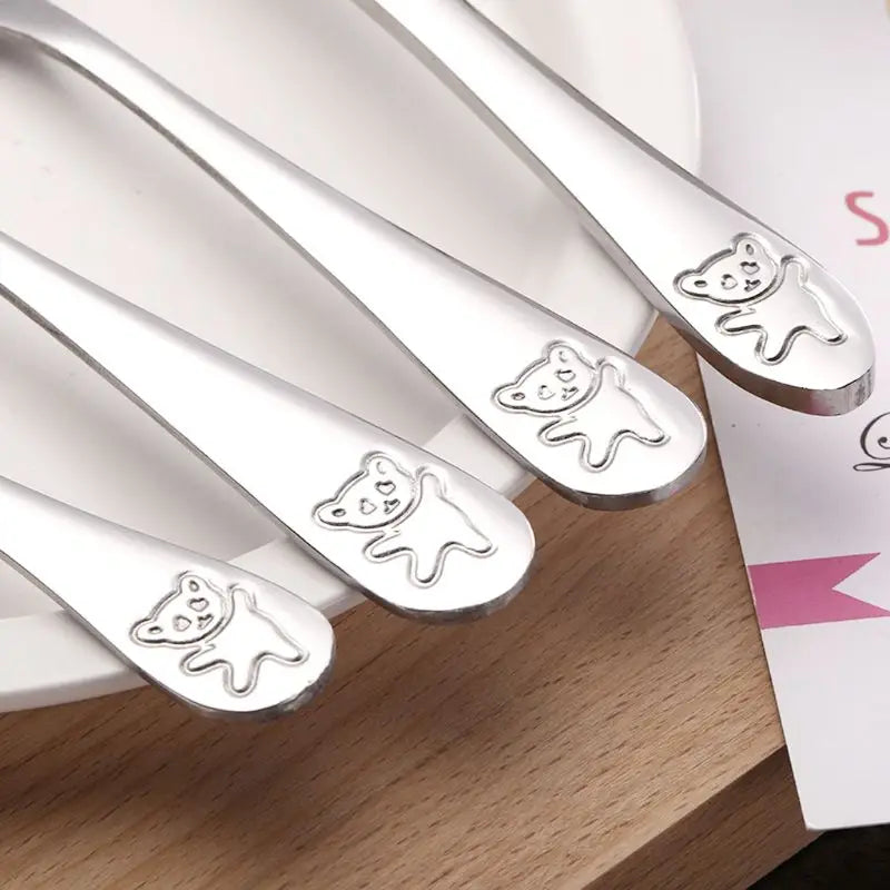 4pcs/Set Baby Teaspoon Spoon Food Feeding Fork Knife Utensils Stainless Steel Kids Learning Eating Habit Children Tableware