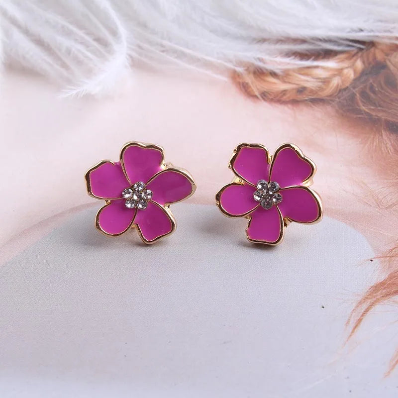 JIOFREE Korea Style Flower Shape Enamel Clip on Earrings Without Piercing for Girls Party Cute Lovely No Hole Ear Clip jewelry