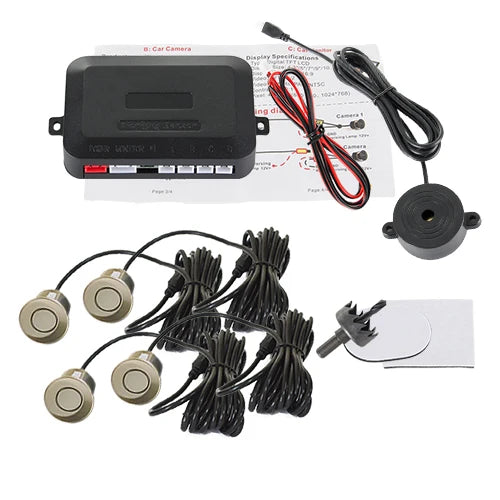 Hippcron 4 Sensors Buzzer 22mm Car Parking Sensor Kit Reverse Backup Radar Sound Alert Indicator Probe System 12V Black White
