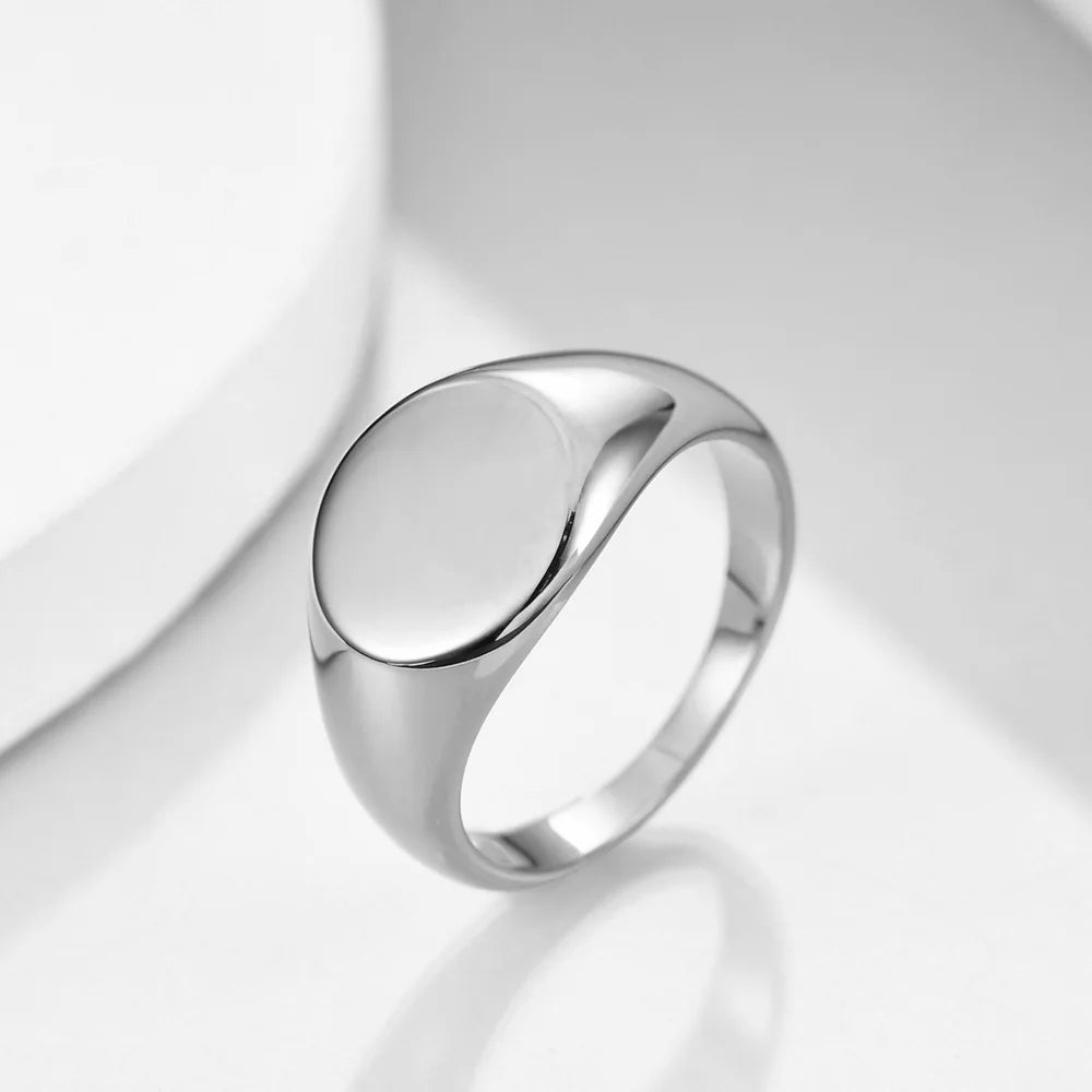 Women Signet Ring Polished Seal Chunky Oval Width Ring Stainless Steel Simple Punk Fashion Jewelry  Accessories