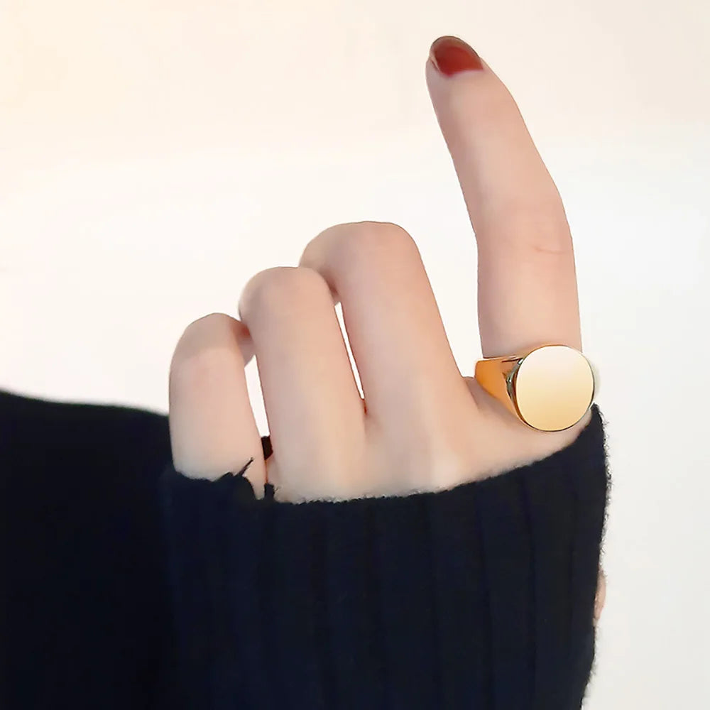 Women Signet Ring Polished Seal Chunky Oval Width Ring Stainless Steel Simple Punk Fashion Jewelry  Accessories