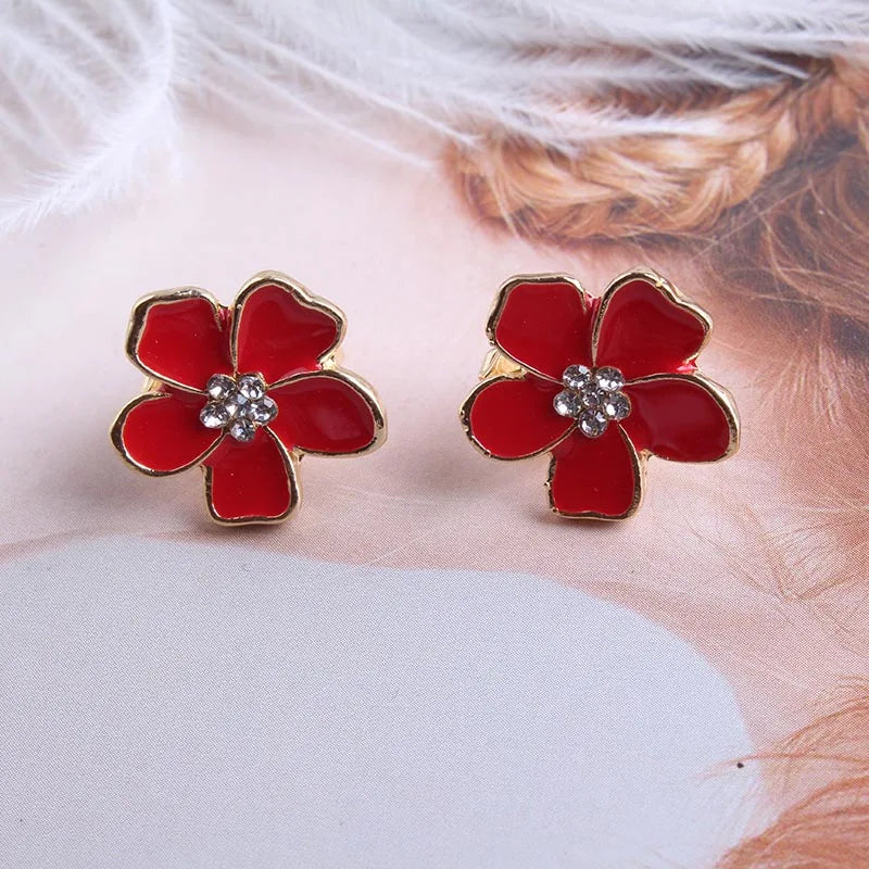 JIOFREE Korea Style Flower Shape Enamel Clip on Earrings Without Piercing for Girls Party Cute Lovely No Hole Ear Clip jewelry
