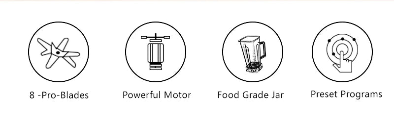 BioloMix BPA Free 2L Jar 2200W Professional Smart Timer Pre-programed Blender Mixer Juicer Food Processor Ice Smoothies Crusher