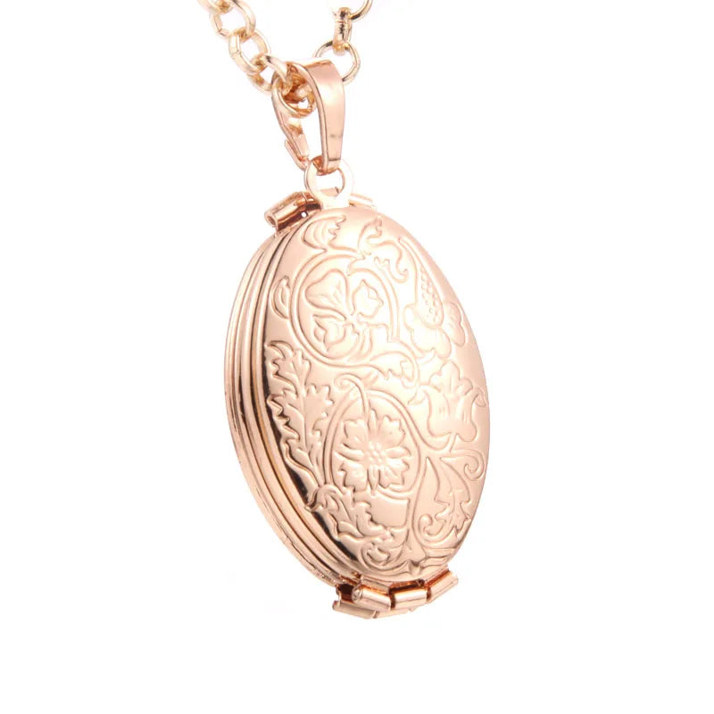 Heart Carved Flower stripe Locket Pendant Necklace Women Vintage Ancient Brass Opening Photo Box Jewelry Romantic Gift