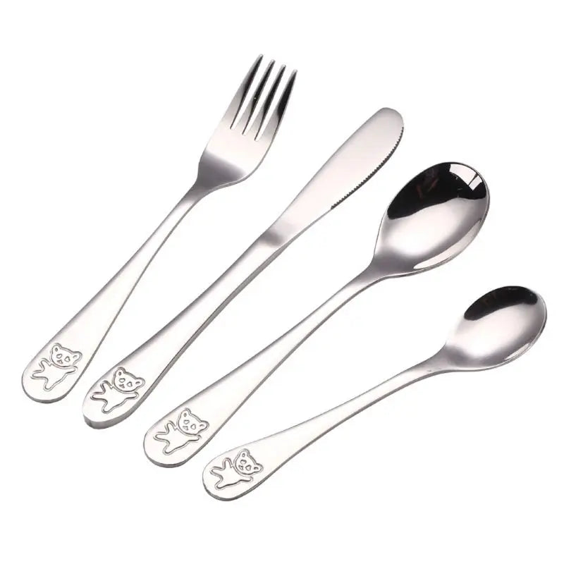 4pcs/Set Baby Teaspoon Spoon Food Feeding Fork Knife Utensils Stainless Steel Kids Learning Eating Habit Children Tableware