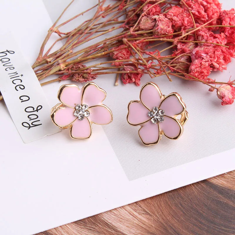 JIOFREE Korea Style Flower Shape Enamel Clip on Earrings Without Piercing for Girls Party Cute Lovely No Hole Ear Clip jewelry