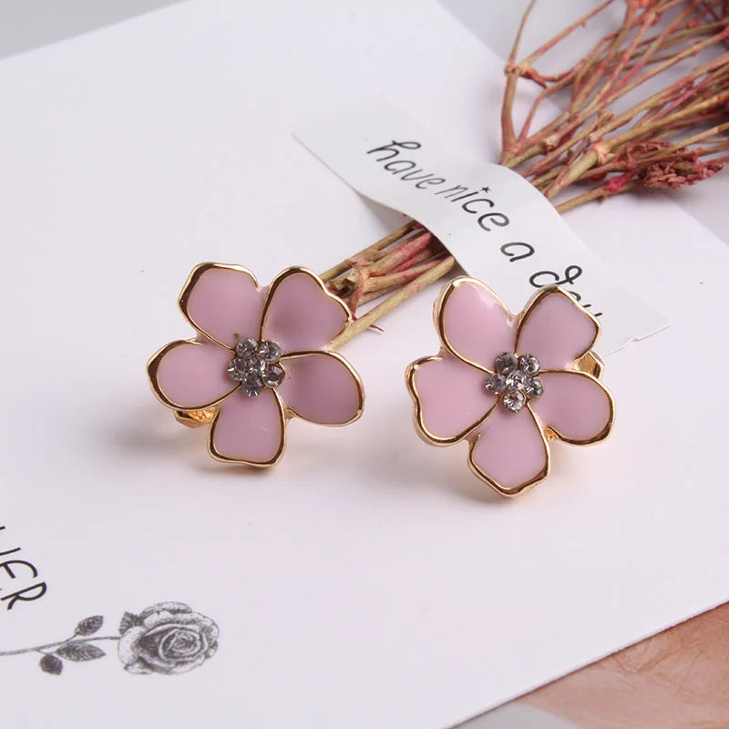 JIOFREE Korea Style Flower Shape Enamel Clip on Earrings Without Piercing for Girls Party Cute Lovely No Hole Ear Clip jewelry