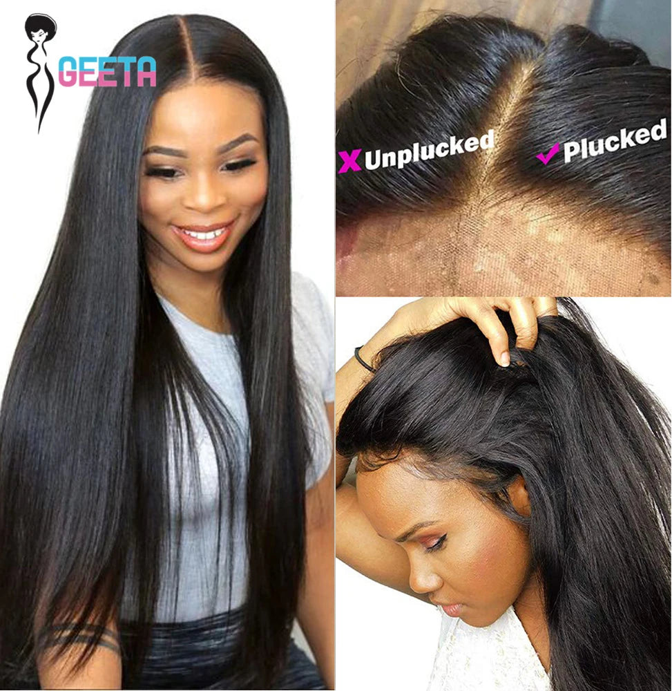 Hd Lace Frontal Wig 13x6 13x4 Lace Front Wig Human Hair 30Inch Bone Straight Transparent Lace Human Hair Wigs 4x4 HD Closure Wig