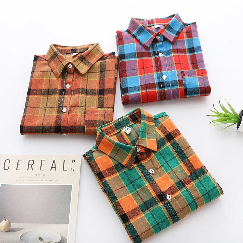 Casual Women's Plaid Shirt 2025 Spring Autumn New Ladies Loose Blouse and Tops Female Long Sleeve Shirts Fresh Checked Clothes