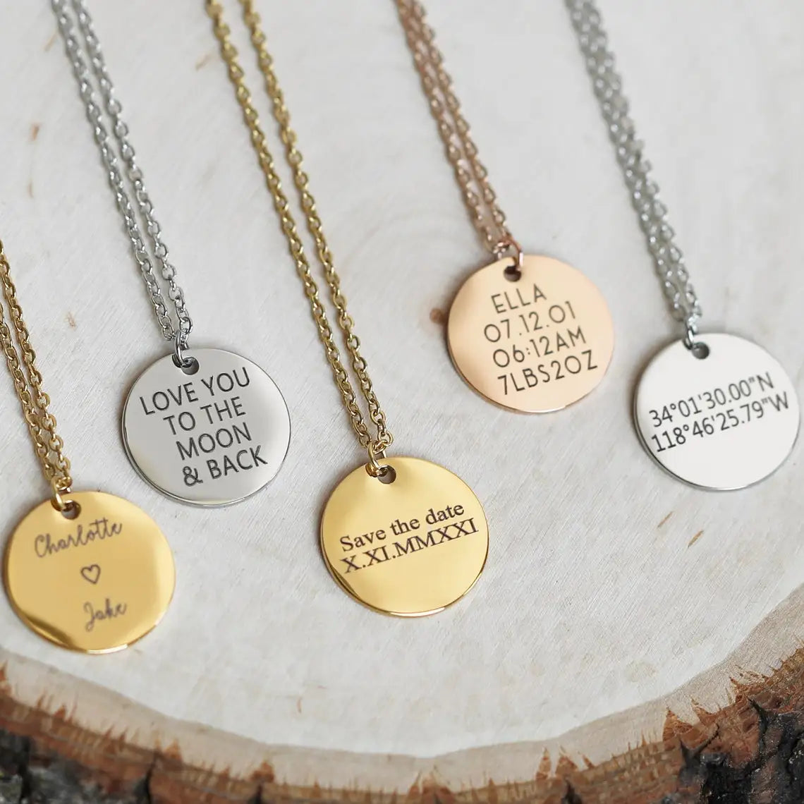 Custom Engraved Name Date Round Coin Stainless Steel Personalized ID Tag  Accessory Jewelry Pendant Fit for Bracelet Necklace