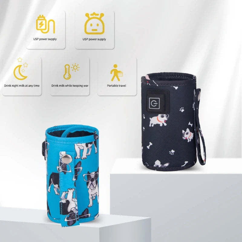Portable USB Baby Bottle Warmer Travel Milk Warmer Infant Feeding Bottle Heated Cover Insulation Thermostat Food Heater