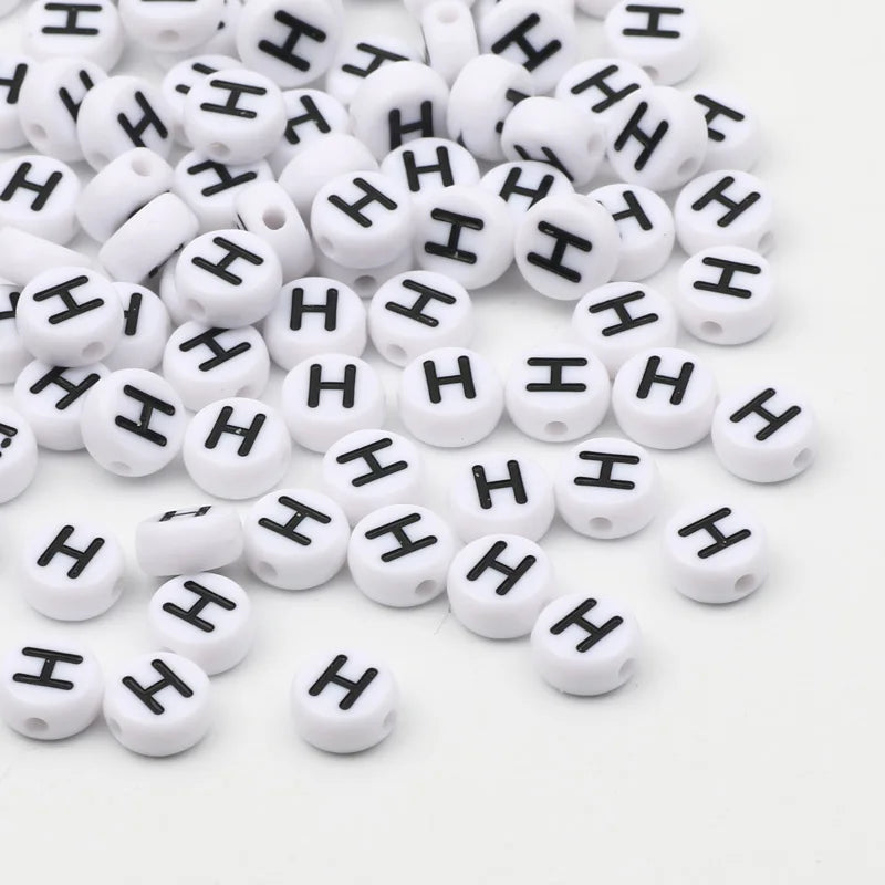 50/100/200pcs/lot 7x4mm White Round A-Z Alphabet Letter Acrylic Loose Spacer Beads for Jewelry Making Diy Bracelet Accessories