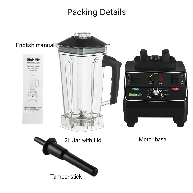 BioloMix BPA Free 2L Jar 2200W Professional Smart Timer Pre-programed Blender Mixer Juicer Food Processor Ice Smoothies Crusher
