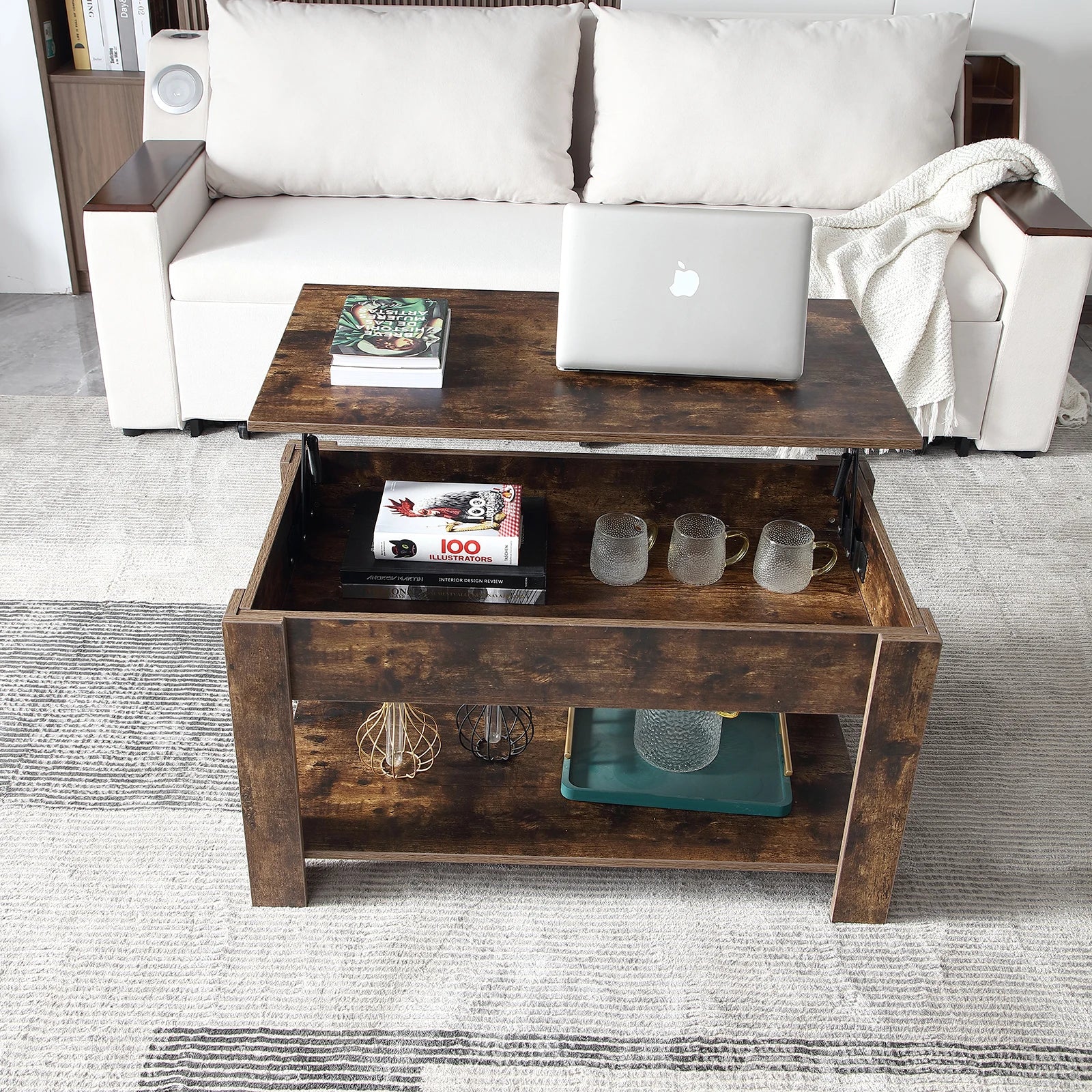 Small Modern Coffee Tables with Storage for Living Room Wood Lift Top Center Table Farmhouse