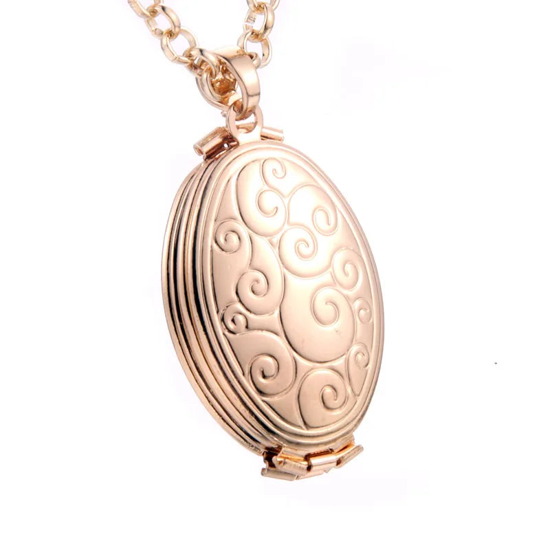 Heart Carved Flower stripe Locket Pendant Necklace Women Vintage Ancient Brass Opening Photo Box Jewelry Romantic Gift