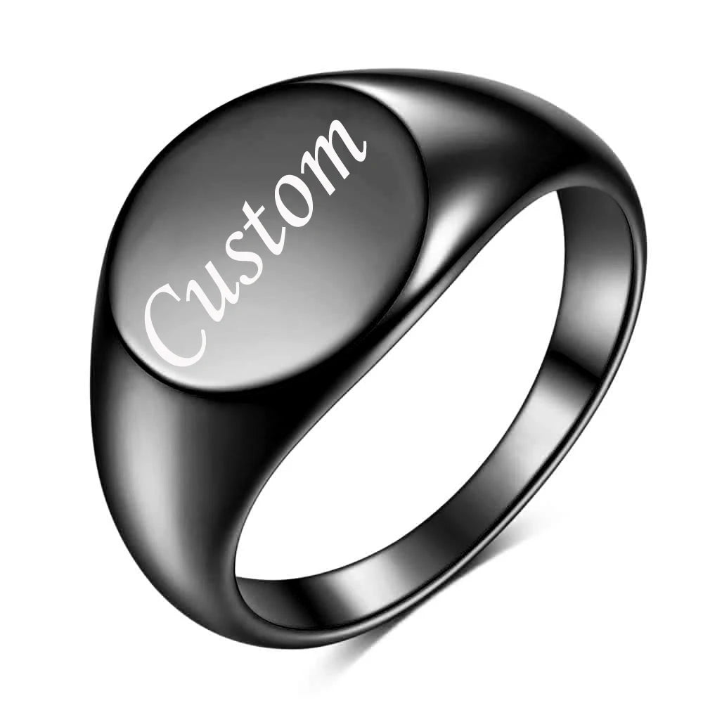 Customized Women Signet Ring Chunky Round Name Logo Stamp Stainless Steel Punk Candid Fashion Jewelry Female Wedding Accessories