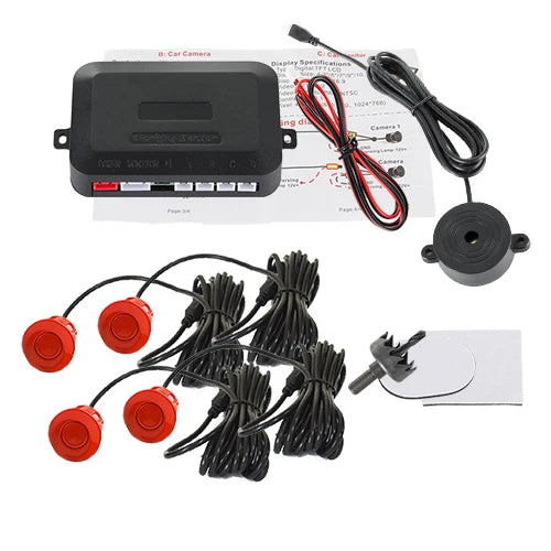 Hippcron 4 Sensors Buzzer 22mm Car Parking Sensor Kit Reverse Backup Radar Sound Alert Indicator Probe System 12V Black White